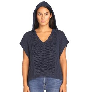 Hollister Knit Crochet Hooded Top Navy Blue Sleeveless Shirt Vintage One Size‎